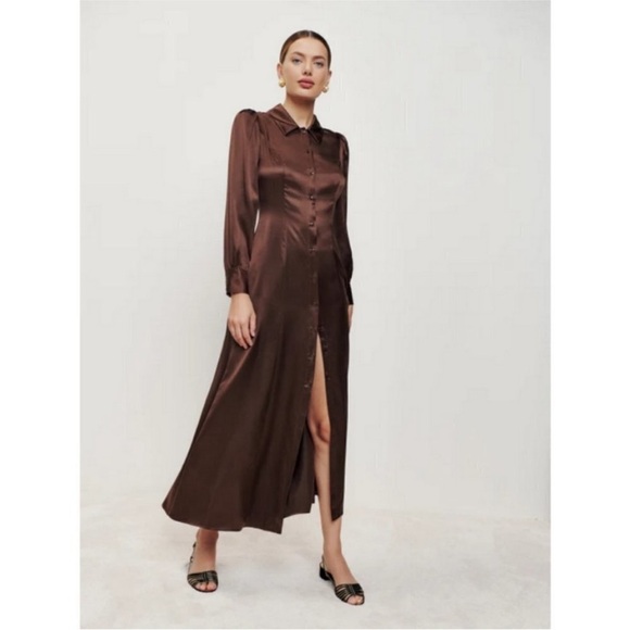 Reformation silk Elegant Brown Dress in cafe NWT - Picture 5 of 7
